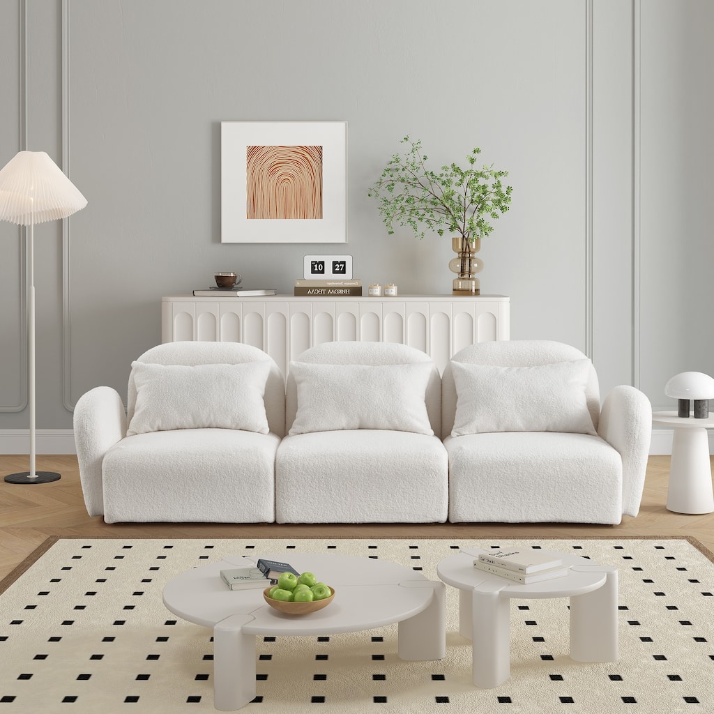 Living Room Furniture Three Seat Lazy Sofa Teddy Fabric White