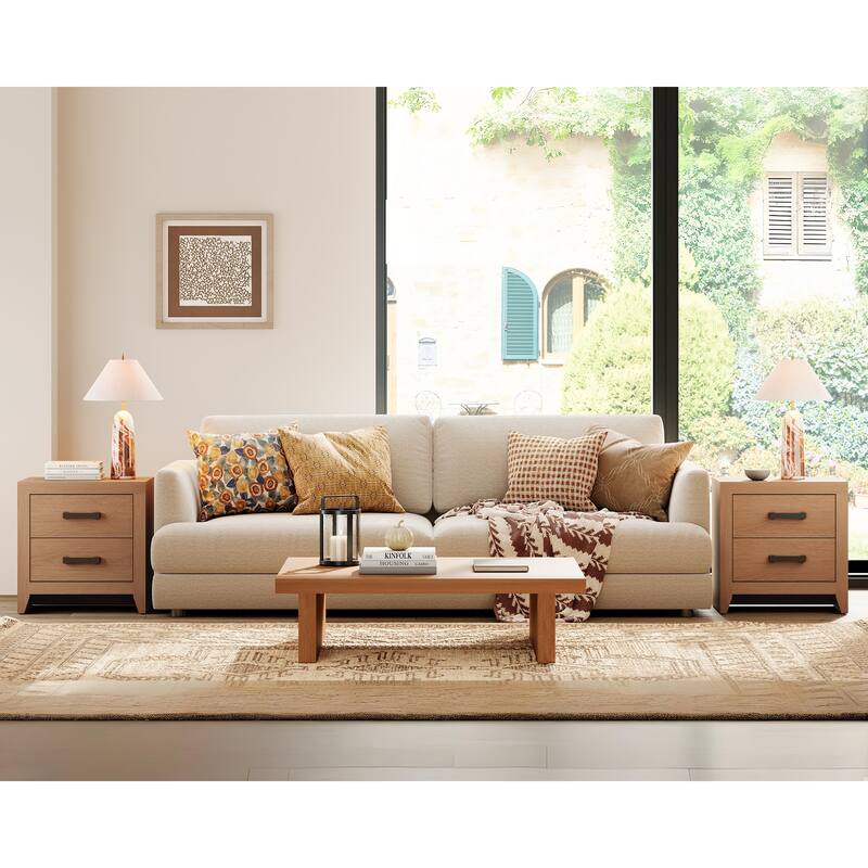 WAMPAT Farmhouse Nightstand with Dual Drawers - Rustic Brown