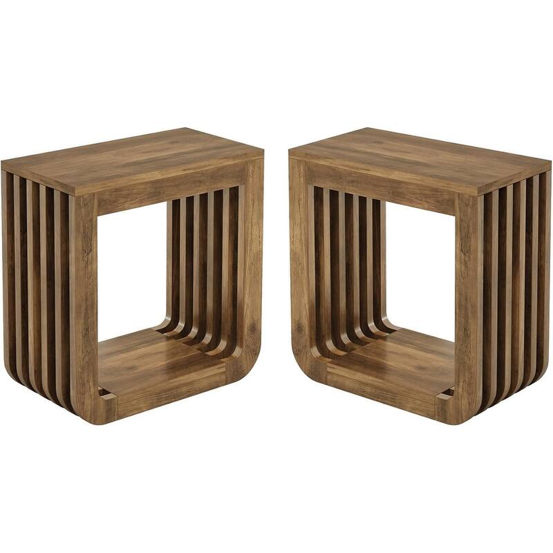 Narrow Side Table, Farmhouse Wooden End Table with Slatted Open Frame, Rustic Accent Sofa Side Table Nightstand