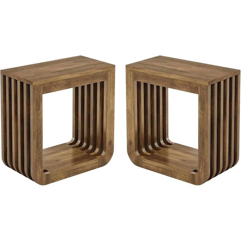 Side Table with Slatted Open Frame, Farmhouse Wooden End Table, Rustic Accent Sofa Side Table, Small Nightstand