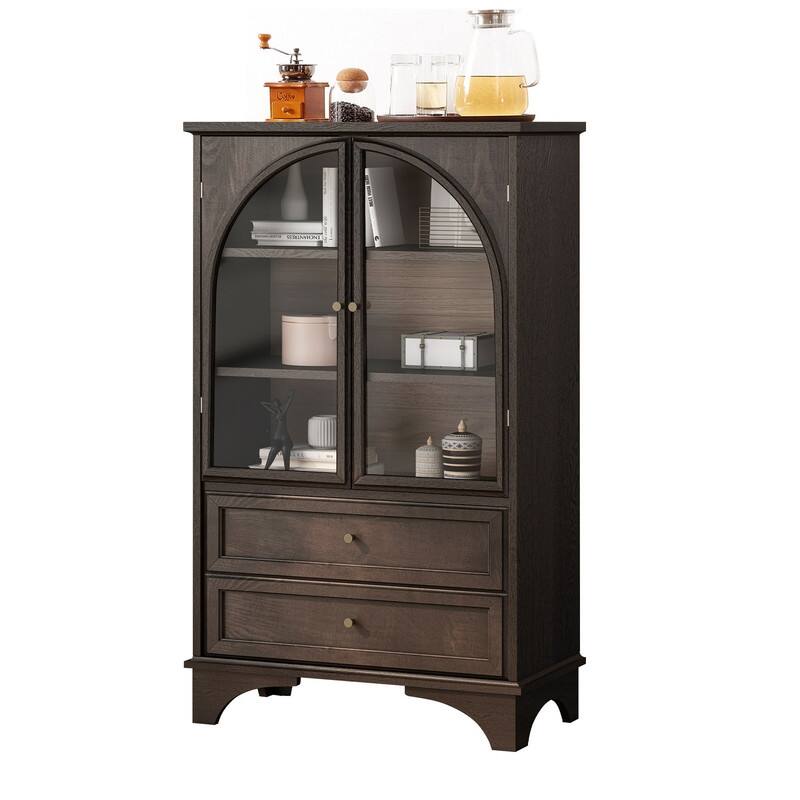 52.17"H Glass Door Display Case Storage Cabinet with Adjustable Shelf and Drawers for Stylish Organization