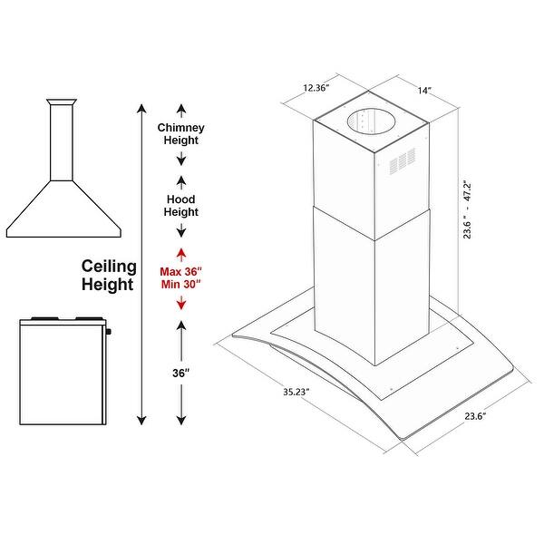 IKTCH 30 inch Vent Island Mount Range Hood 900 CFM Stainless Steel 30