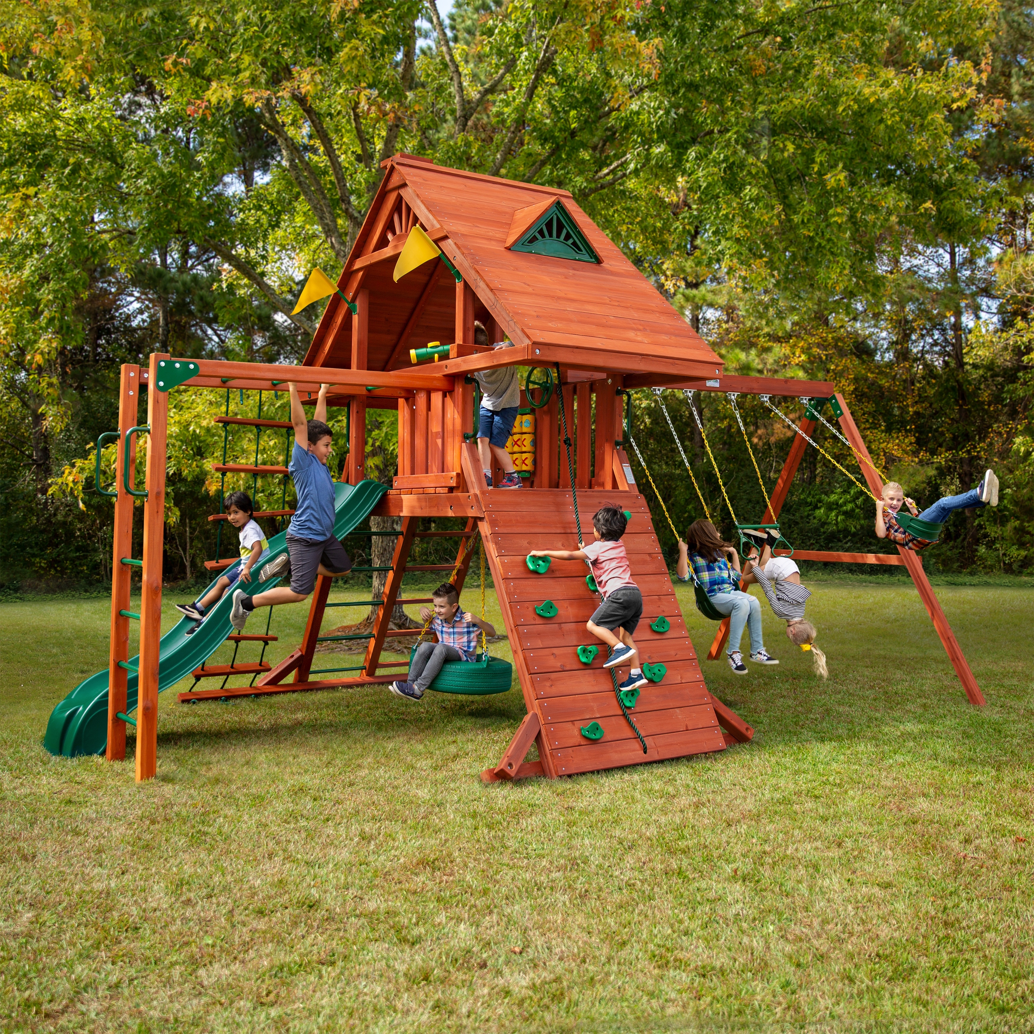 Wooden swing sets with clearance monkey bars
