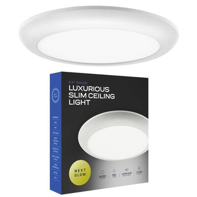 Next Glow Ultra Slim 6.5" LED Ceiling Light Fixture, 4000K Round, Dimmable Flush Mount Light - N/A