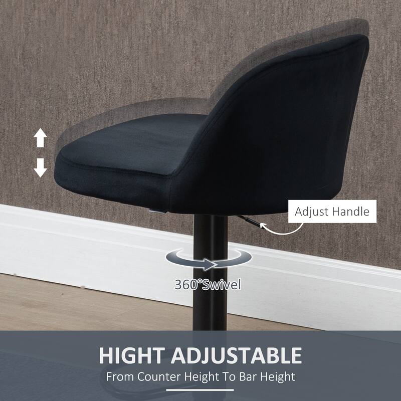 Adjustable Bar Stools Set of 2, Velvet Counter Height Barstool, Upholstered Dining Stool with Swivel Seat & Footrest