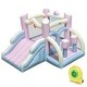 preview thumbnail 1 of 9, Costway Macron Pastel Bounce House with Slide Basketball Hoop Boxing 480W Blower Included