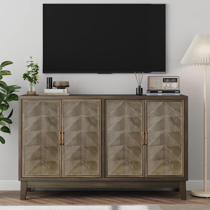 Sideboard Cabinet with 4 Doors, Accent Storage Cabinet with Adjustabel Shelves, Console Table with Solid Wood Legs - Brown