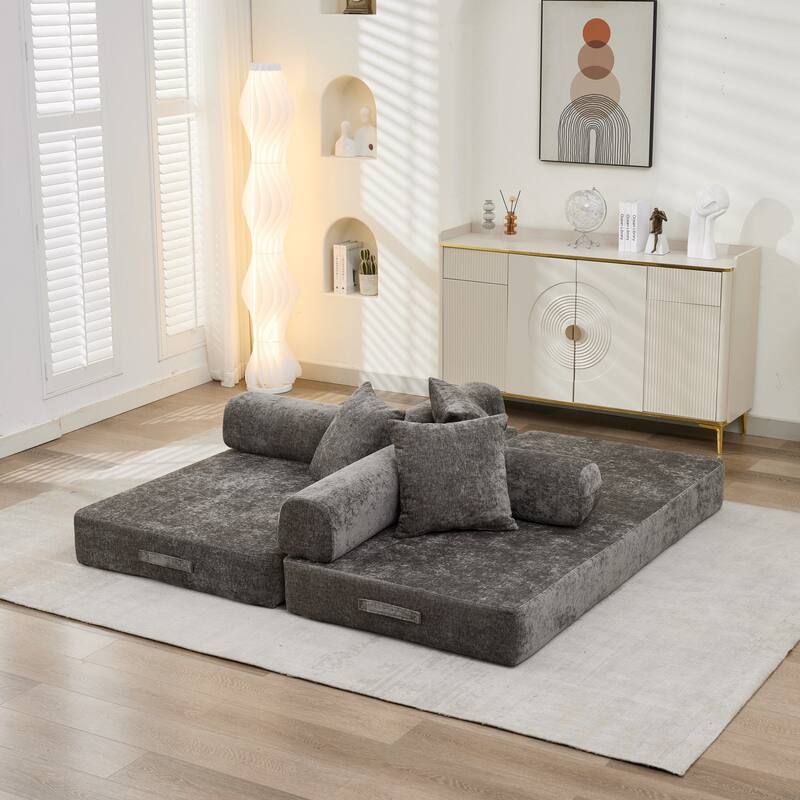 Roomfitters Folding Sofa Bed with 3 Pillows, Convertible Floor Lounger Sleeper Couch for Living Room and Guest Room