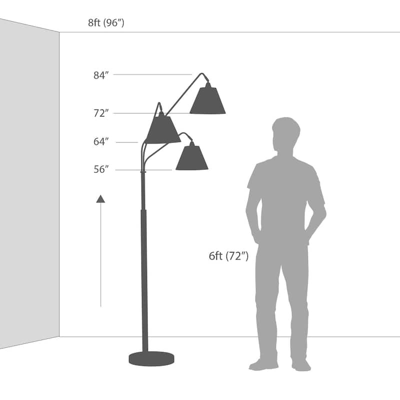 Midtown 84"H 3-Light Arch Floor Lamp, Dark Bronze Finish with Brown Shades