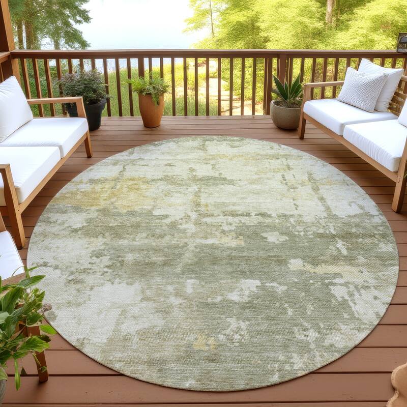 Machine Washable Indoor/ Outdoor Crouppen Modern Chantille Rug - Sage - 8' x 8'