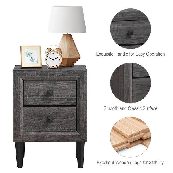 Nightstand with 2 Drawers Multipurpose Retro Grey Bedside Table Fully