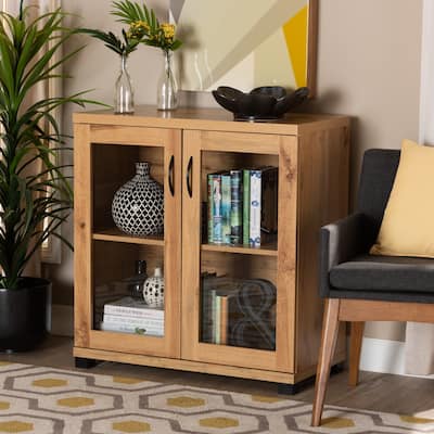 Zentra Modern Oak Brown Finished Wood 2-Door Storage with Glass Doors