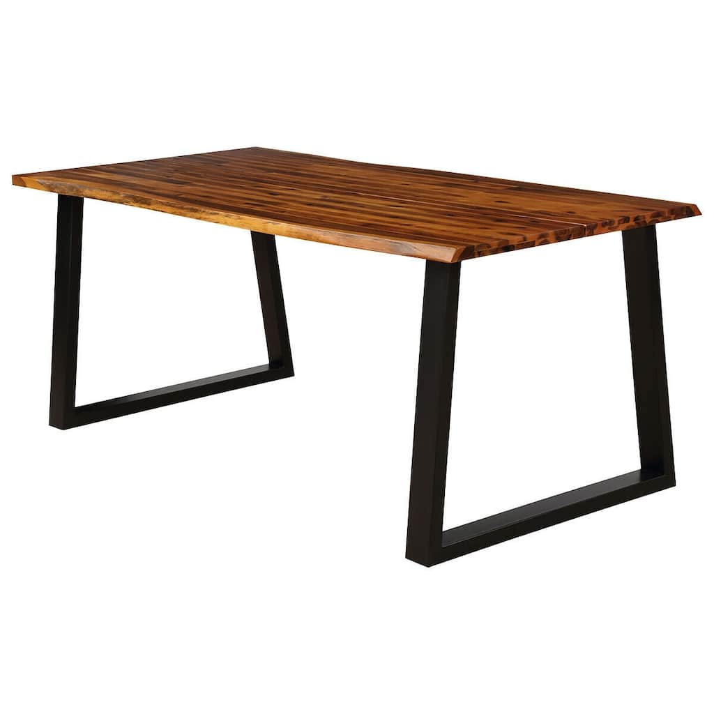 71" Acacia Wood Rectangular Dining Table with Sturdy Metal Frame Perfect for Outdoor Dining Space