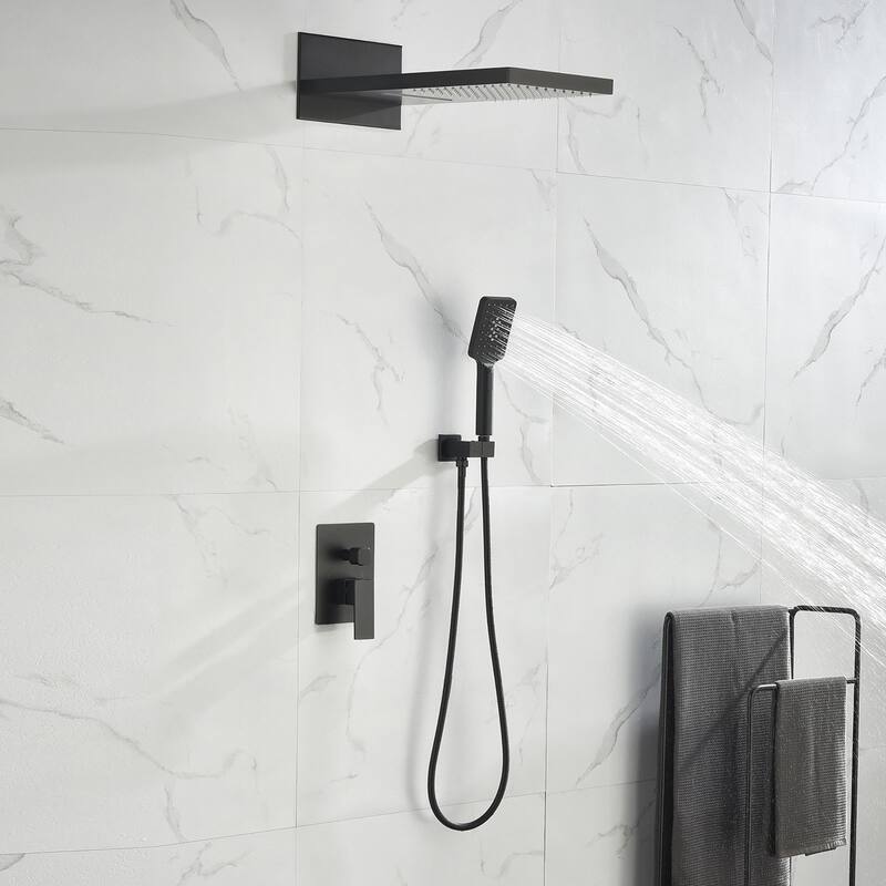 9-in Wall Mounted Shower System with Square Rain Shower Head - Matte Black