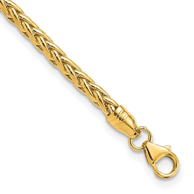 Curata 14k Yellow Gold 7.5" 3mm Rounded Wheat Link Bracelet