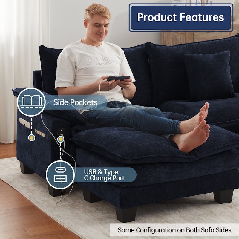 Modular Sectional Sofa Set Convertible Sectional Sleeper Sofa with Chaise for Apartment