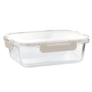 51 Ounce Rectangular Glass Container with Snap-On Lid in Taupe - 51 Ounce