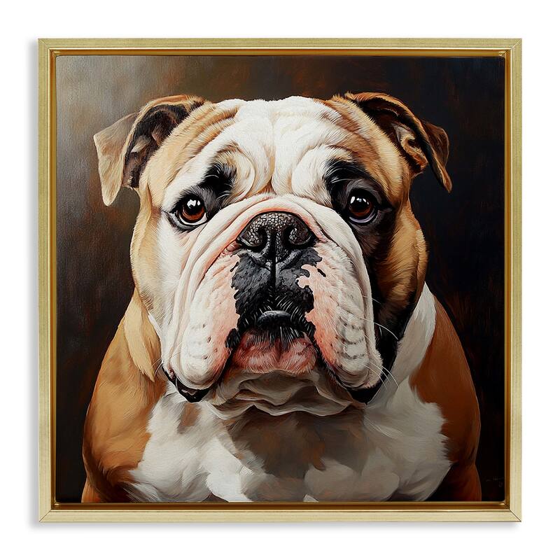 Stupell Stoic Bulldog Portrait Framed Floater Canvas Wall Art Design By Tom Crehan - 18 x 18 - Gold