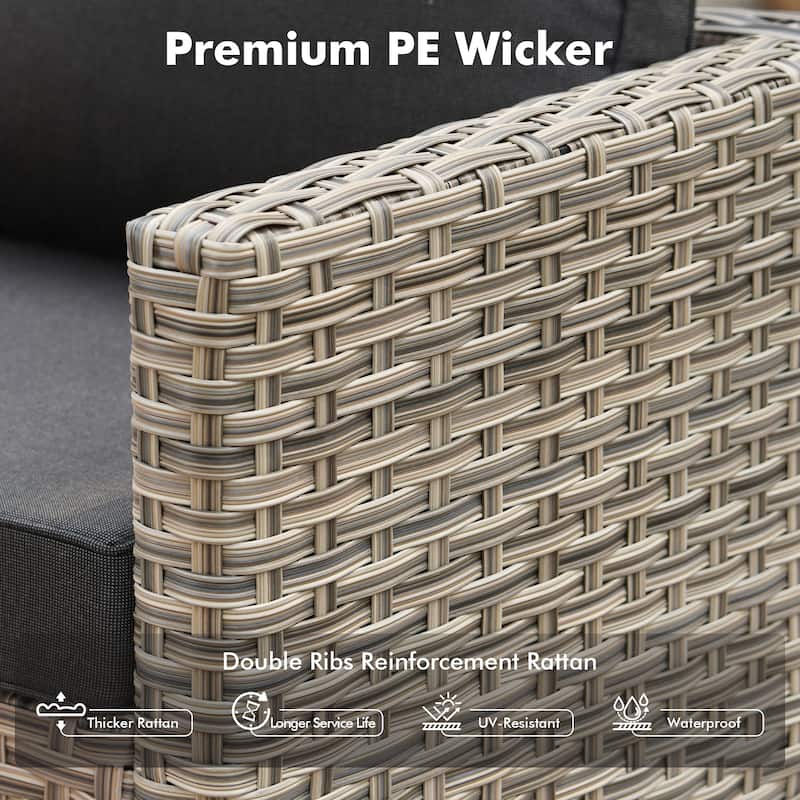 OVIOS 5 Pieces Outdoor Wicker Furniture Set With Solar-Powered Coffee Table