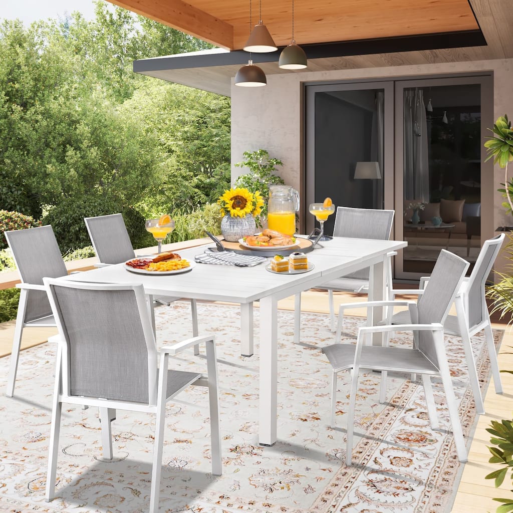 Aluminum Patio Dining set with 6 Chairs and Extendable Outdoor Dining Table