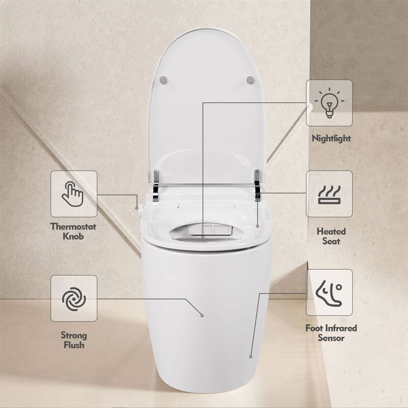 Merax One Piece Heated Seat Smart Toilet, Automatic Flush Tank Less Toilet without Bidet - White