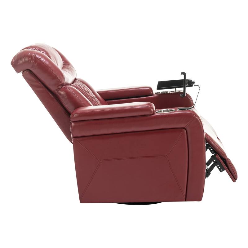 270° Swivel PU Leather Power Recliner with Phone Holder, Cup Holder, USB Port Home Theater Recliner for Living Room
