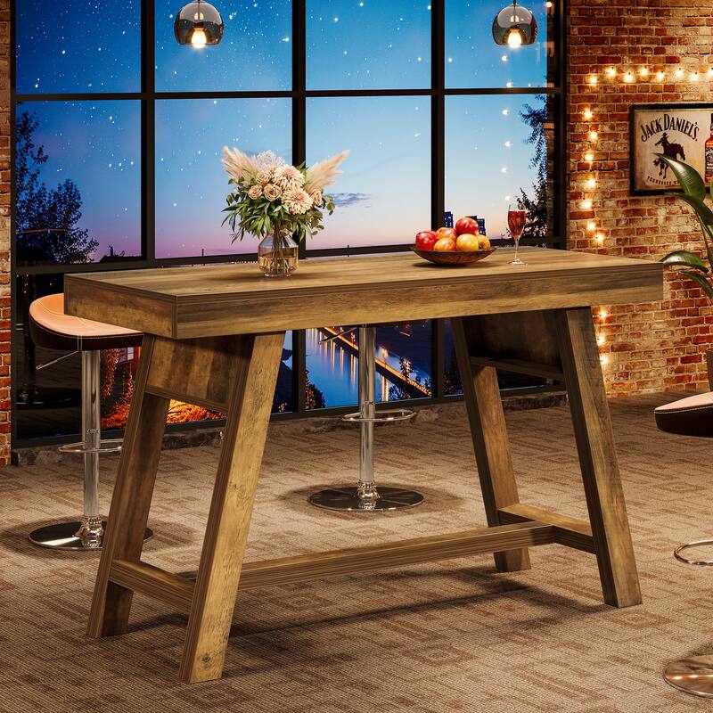 55.12-Inch Bar Table, Rectangular Home Bar Unit with Stable Trestle Legs