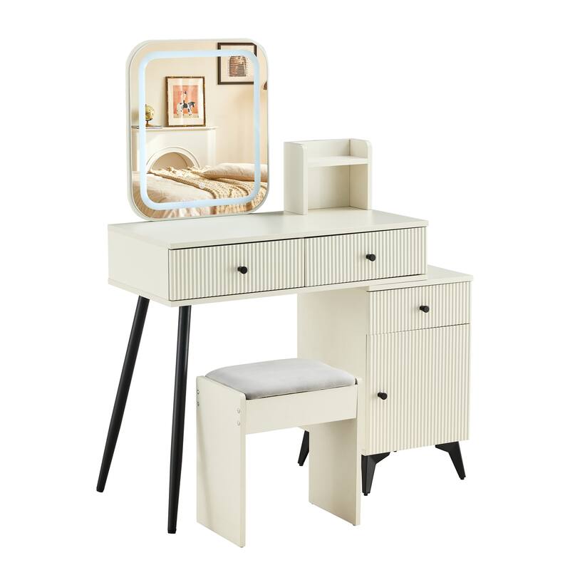 MM Fluted Makeup Vanity Desk - White