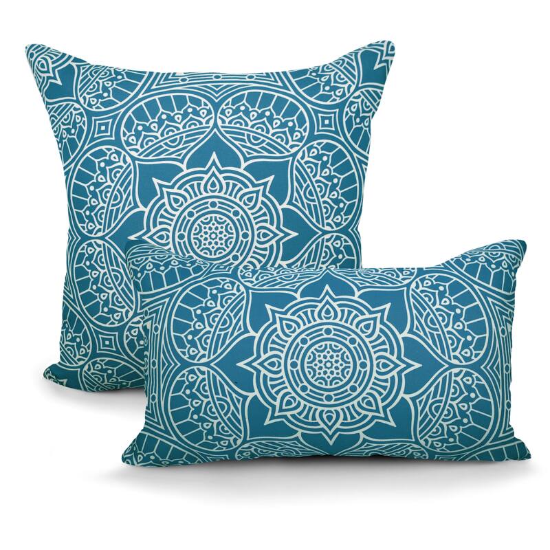 Decorative Indoor/Outdoor Weatherproof Lumbar Throw Pillows with Inserts (Set of 2) -12x20 - 18x18 Inches