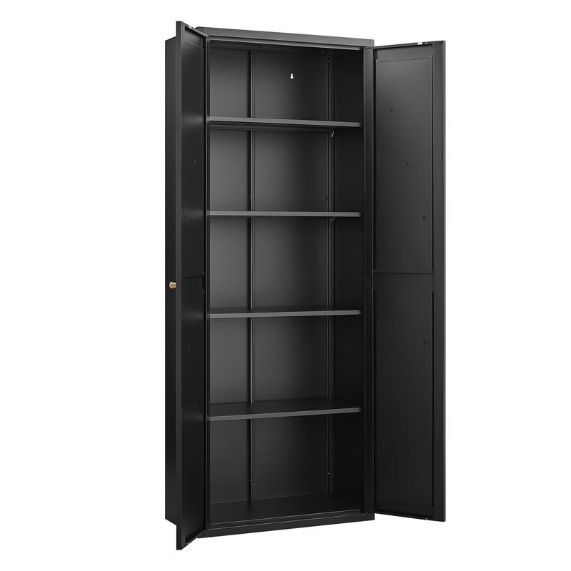 2 Doors Metal Storage Cabinet Kitchen Pantry Cabinet With Adjustable Shelves Tall Steel Cabinet Locker
