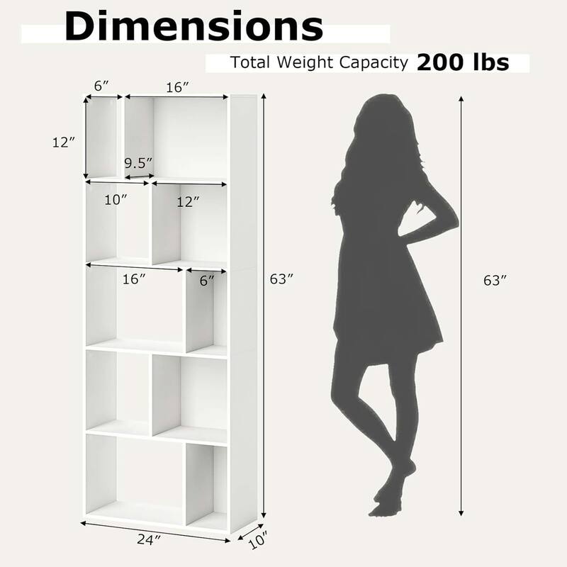 1/2 PCS 5-Tier Geometric Bookshelf 63" Freestanding Storage Bookcase