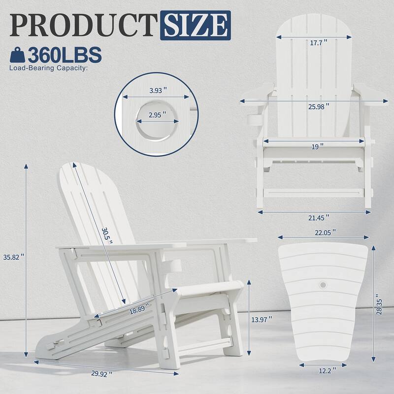 Outdoor All Weather Adirondack Chairs with Movable Footrests, Set of 5/3.