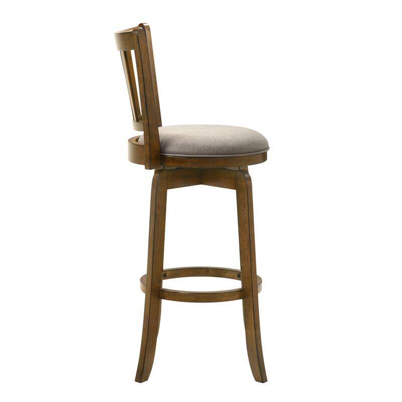 Wren Modern Farmhouse Swivel Wood Counter Height Kitchen Bar Stool in Sepia Brown Finish withUpholstered Seat
