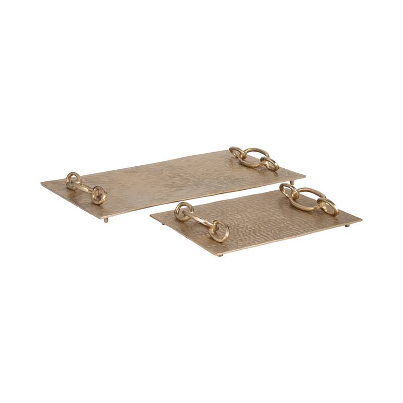 Decorative Metal Tray with Link Handles - Set of 2 - 21", 14", Gold
