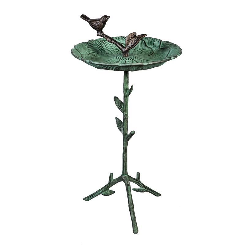 12" Metal Green Bird Bath With Stand