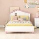 preview thumbnail 2 of 7, Twin Size Wood Platform Bed with House-shaped Headboard  (White+Pink)