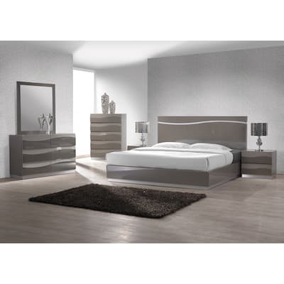 Somette 4-piece Devlin Grey Glossy King-size Bedroom Set