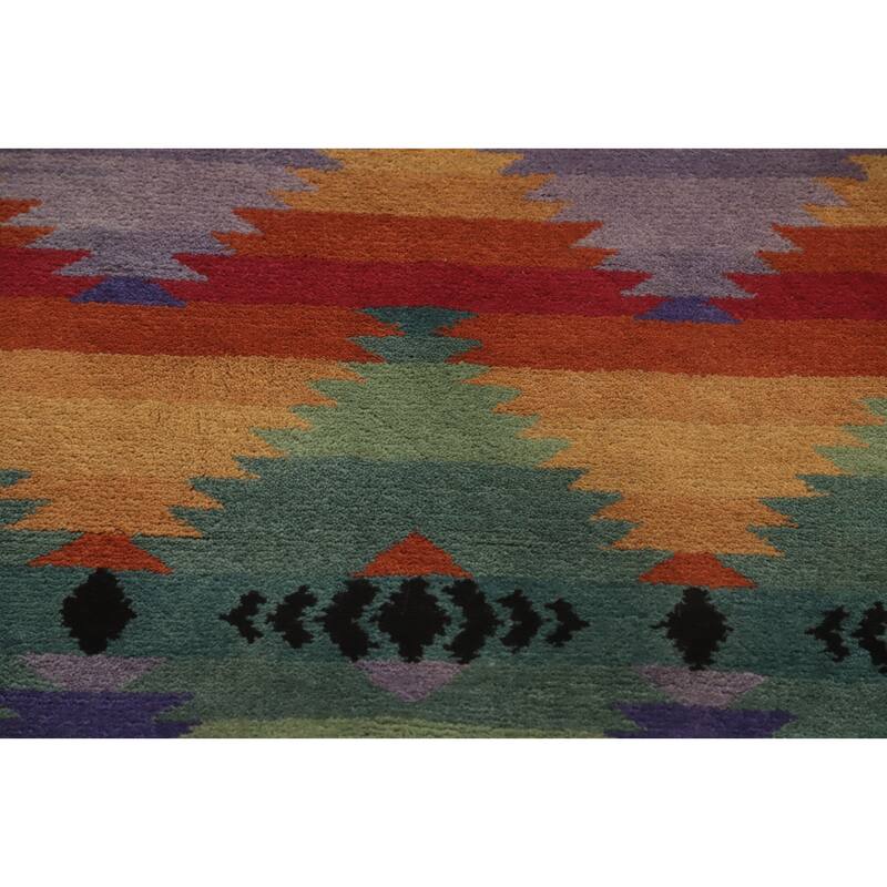 Hand-knotted Tribal Wool Purples Geometric Oriental Area Rug - 9' 2'' X 6' 1''
