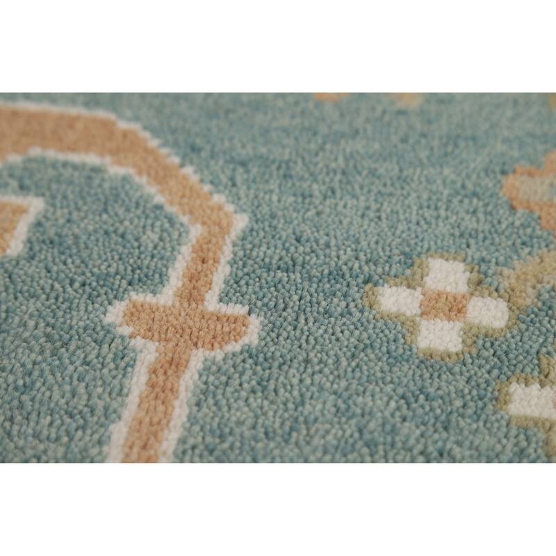 Floral Blue Oushak Style Area Rug Handmade Wool Carpet - 9'0" x 11'10"