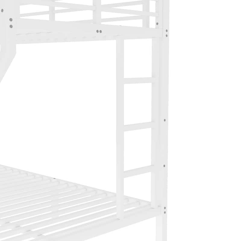 White Metal Bunk Bed: Twin XL over Queen for Teens & Adults – Space-Saving, Noise-Reduced, No Box Spring Needed, Sturdy Design