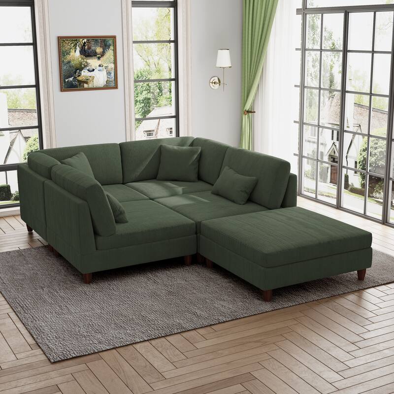 Modern Modular Corduroy Sectional Sofa with Ottoman