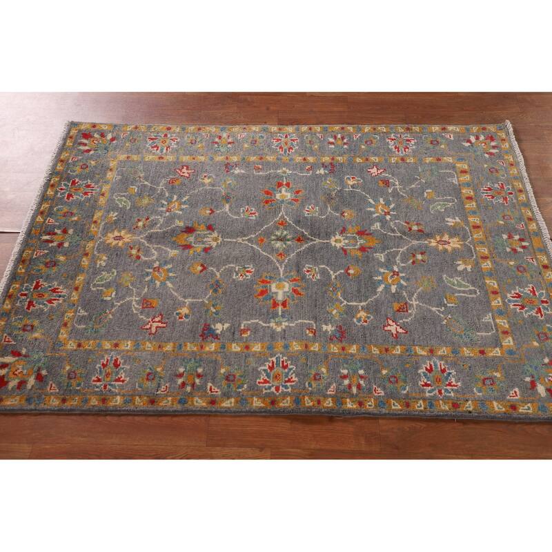All-Over Gray Floral Kazak Oriental Accent Rug Handmade Wool Carpet - 3'4"x 5'0"
