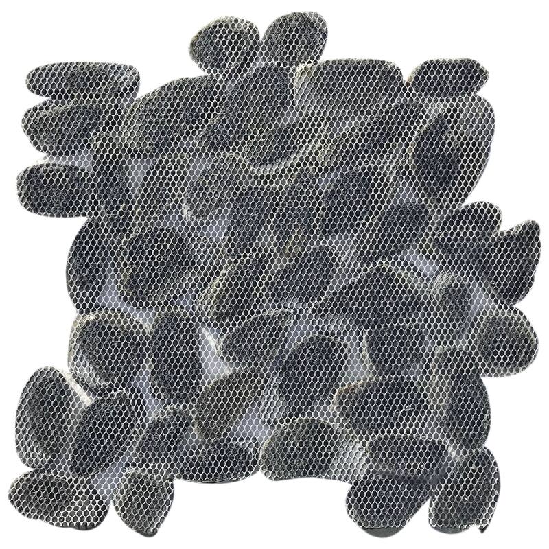 Coal Black Natural Stone Sliced Pebble Mosaic Tile