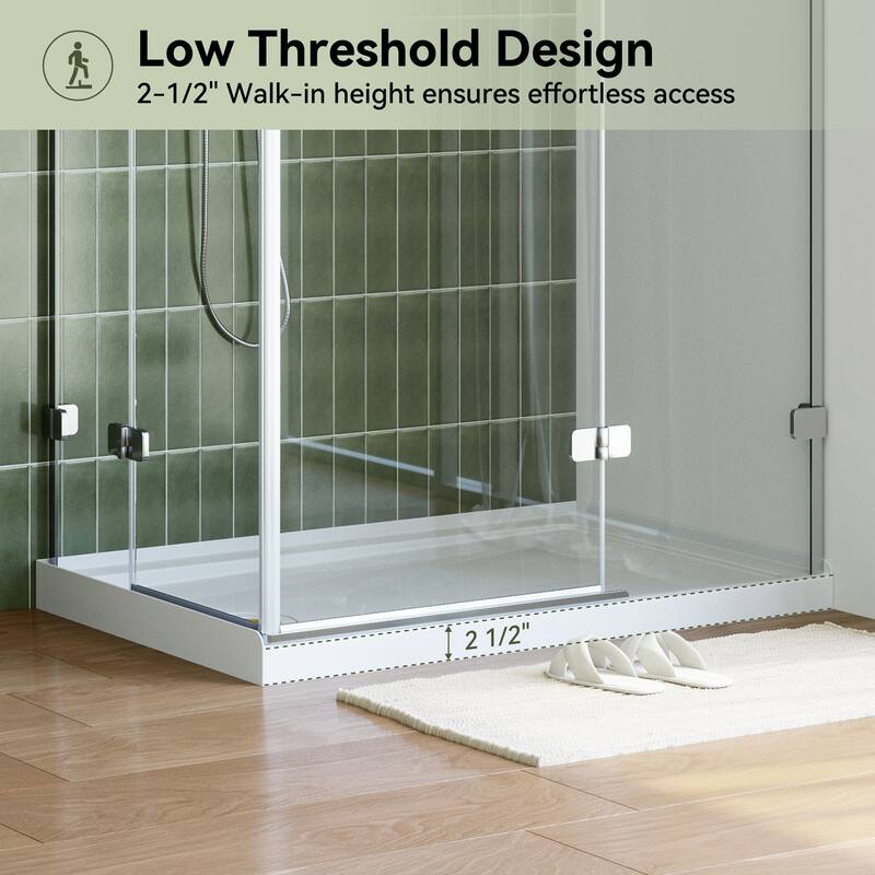 HOROW 48 x 32 Inch Alcove Shower Pan Base in White with Left Drain