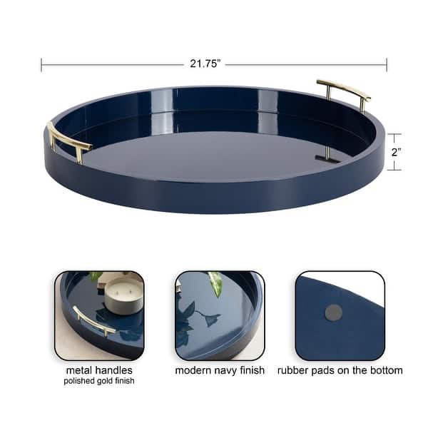dimension image slide 6 of 7, Kate and Laurel Lipton Round Decorative Tray with Metal Handles