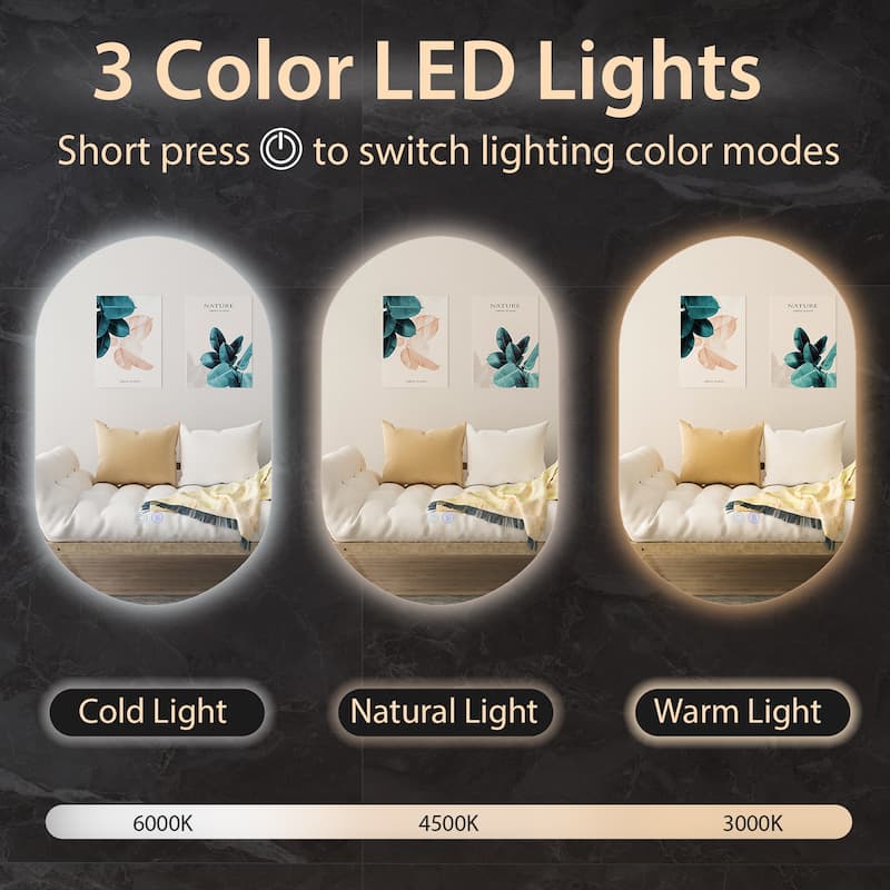 Costway 32'' x 20'' Oval Bathroom Wall Mirror Mounted Makeup Mirror