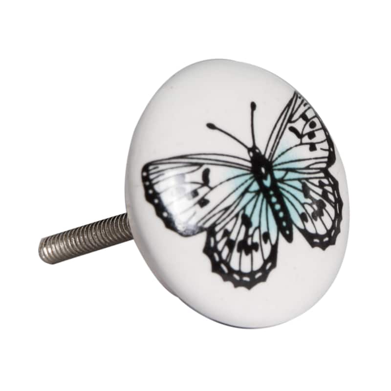 HomeRoots Set of Twelve Black And White Botanical Ceramic Drawer Pull Knobs - 1.5" x 1.5" x 1.5"