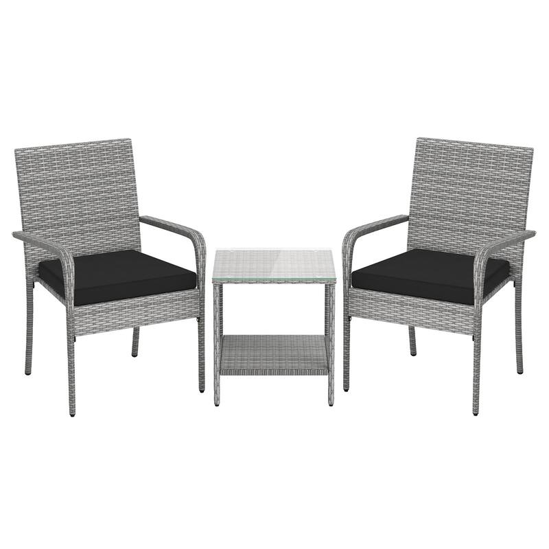 Gymax 3 Pieces Patio Furniture Set PE Rattan Porch Chairs w/ 2-Tier
