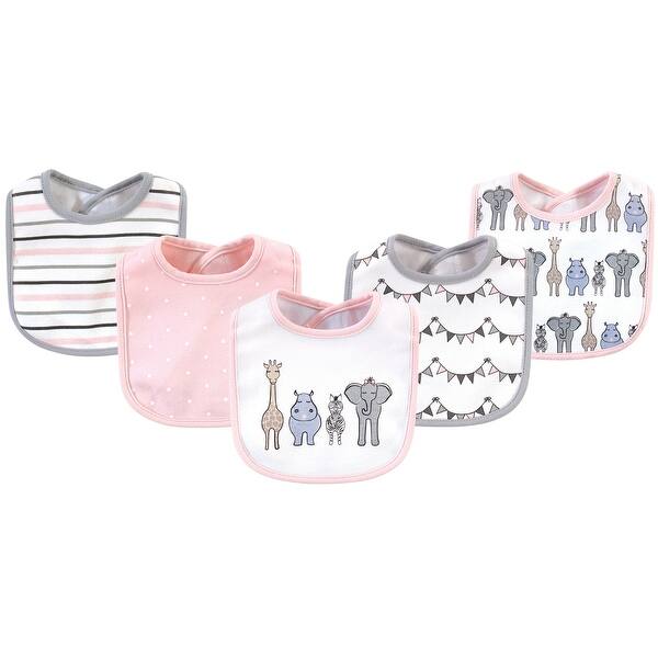 slide 1 of 1, Hudson Baby Infant Girl Cotton Bibs 5pk, Pink Safari, One Size - Pink Safari - One Size One Size - Pink Safari
