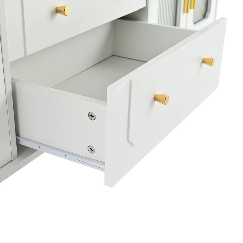 70" Retro Media Console for 78" TVs - TV Stand with Fluted Glass Doors, Drawers & Ample Storage
